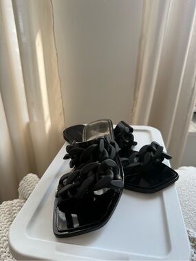 Steve Madden Black Chain-Link Slide Sandals
